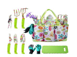 Green 9-Piece Floral Garden Tool Set for Women Complete Gardening Kit with Tote Bag, Pruners, and V888-ELOSUNG17700
