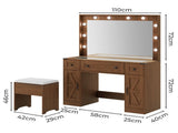 Levede Dressing Table LED Makeup Mirror Stool Set Vanity Desk Cabinet 3 Drawers VM1033-BR-AU