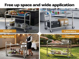 Cefito 2-Tier Stainless Steel Kitchen Trolley with Wheels 84x56x98cm SSKB-201S-2TWHEEL-33