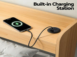 Artiss Single Bed Frame with 2 Storage Drawers Platform Bed Base with USB Ports Sturdy Wooden Slat WBED-F-AURA-S-WD-AB