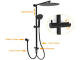WELS Matt Black Dual 12" Round Shower Head Set Handheld Rail Wall Arm Elbow Inlet Twin Taps V1233-HR002M4CBSC842BKSR112BCPF0282ABK