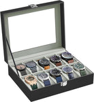 SONGMICS Watch Box for 10 Watches with Glass Lid and Removable Watch Pillows Black Synthetic Leather V227-8498101000084