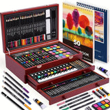 Wood color 175-Piece Deluxe Art Set with 2 Drawing Boards, Wax Crayons, Acrylic Paints, Colored V1102-MSHB175004