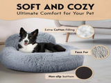 Cozy Plush Donut Pet Bed with Raised Rim, Washable Faux Fur Cat & Dog Couch, Winter Warm Supportive V1341-ZY-NZG53MTB-L-PINK