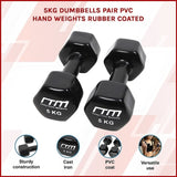 5kg Dumbbells Pair PVC Hand Weights Rubber Coated V63-782505