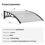 Window Door Awning Canopy 40" x 40", UPF 50 Polycarbonate Entry Door Outdoor Window Awning V952-MCZYPYCBS4040ML75V0