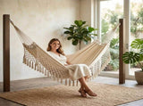 Double Tassel Hammock 110x59 Inch 450lbs Capacity Cotton-Polyester Canvas for Outdoor & V1232-LYDC-003