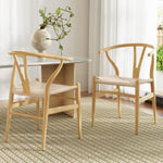 1 Set of 2 Artiss Dining Chairs Wooden Rattan Seat Wishbone Back MO-DIN-B-01-RAT-WDX2