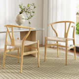 1 Set of 2 Artiss Dining Chairs Wooden Rattan Seat Wishbone Back MO-DIN-B-01-RAT-WDX2