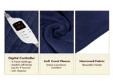 Laura Hill Electric Heated Blanket Throw Soft Coral Fleece w/ 9 Heat Settings - Blue THRG-KH-BU