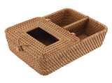 Rattan Tissue Box Square Handmade Decorative Napkin Holder with 2 Compartments Lid Remote Control V1294-YM0901-3117240032311