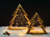 2 Pcs Triangle Tabletop Wooden Christmas Tree with Lights for Bedroom Kitchen Living Room Shelf V1263-JX-8169