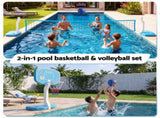 Everfit 2 in 1 Pool Basketball Hoop Volleyball Net Set Water Sports Game Combo Weighted Base Blue BAS-HOOP-120-POOL-BL