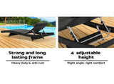 Gardeon 2PC Sun Lounge Wicker Lounger Outdoor Furniture Beach Chair Garden Adjustable Black FF-LOUNGE-WA-BK2X