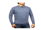 100% Shetland Ragg Wool V Neck Knit Jumper Pullover Mens Sweater Knitted - Sky - XL V563-SW-VN-SKY40-XL