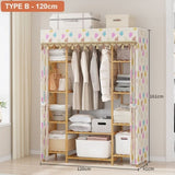 150cm Width Bamboo Clothes Rack Garment Closet Storage Organizer Hanging Rail Shelf Fabric Dustproof V255-B-TYPEA-150CM
