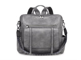 Grey Retro Soft PU Leather Backpack for Women - Water-Resistant Large Capacity Travel Rucksack with V888-ELOSUNG45251