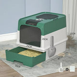Green Large Enclosed Cat Litter Box with Drawer and Scoop-Odor Control, Removable Tray, Easy Clean V888-ELOSUNG10171