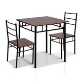 Artiss Dining Table And Chairs Set fo 3 Walnut MET-DESK-356-WN