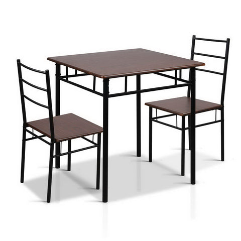 Artiss Dining Table And Chairs Set fo 3 Walnut MET-DESK-356-WN