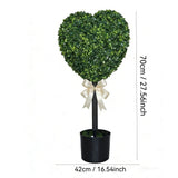 Valentines Day Artificial Heart Topiary Tree, 2Pc Faux Heart Plant with White Ribbon Potted Plant, V1369-AZ3-W-21593