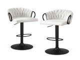 Artiss Bar Stool x2 Kitchen Dining Chair Counter Gaslift Woven Velvet Ivory BA-K-71096-BGX2