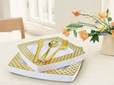 175pcs Food-Grade Wedding Event Banquet Disposable Tableware Dinnerware Gold-Edged Plastic Cutlery V985-SQUARECUTLERYSET