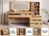 Artiss Dressing Table Makeup Vanity Desk LED Mirror Drawers Charging Station Curved Edge Wood FUR-AG-DRESS03N-WD-AB