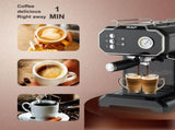 Semi-Automatic Espresso Coffee Machine with Steam Wand for Home and Small Office Use, Dual Cup V1341-ZY-V28MM92U-BLACK
