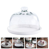 White Ceramic Cake Plate with Glass Cover for Decoration and Fruit Display Stand 7 Inch V1366-AZ2-W-13203