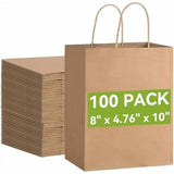 100 Pcs Brown Kraft Gift Bags With Handles, Medium Paper Bags for Craft Shopping Business Party V1237-MS-724-141