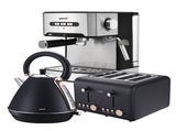 Pronti Toaster, Kettle & Coffee Machine Breakfast Set - Black CM-KL-TS-COM-BK