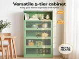 Artiss 2x Buffet Sideboard Cabinet Storage Cupboard Mesh Doors Metal ELIA Green AI-SIDE-M-5D-02-GN-ABX2