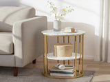 Artiss Coffee Table 2-Tier Round Marble Effect White&Gold FUR-S-COF08-MB-GD