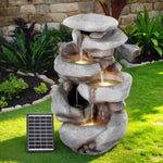 Gardeon Solar Fountain Water Feature Outdoor Indoor 4-Tier Brown FOUNT-B-ROCK-4LVL-90-BR