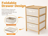 3 Drawer Bamboo Storage Chest Fabric Drawers Multi-Purpose Organiser for Bedroom Bathroom Laundry V1181-HO0421-NEW