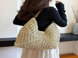 Straw Beach Bag for Women Summer Woven Beach Tote Bag Shoulder Handbags Boho Bag, V1370-AZ4-12075