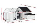 i.Pet Chicken Coop Rabbit Hutch 166cm x 120cm x 112cm Large Chicken Coop House Run Cage Wooden PET-CH-310026-WH-AB