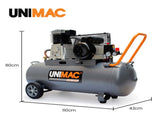 Unimac 100L 2.6kW Industrial Air Compressor, 370L/min 116PSI, Brushless Motor, Long Service Life, V219-TOLACMUM10BA