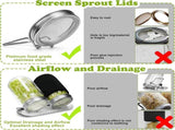 Sprouting Kit with Stainless Steel Screen Sprouting Lids & Glass Mason Jars & Light-Blocking V1258-DP02-WO-412