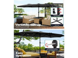 Instahut 4.57m Outdoor Umbrella w/Base Stand Beach Pole Garden Tilt Black UMB-POLE-4-BASE-50N-BK
