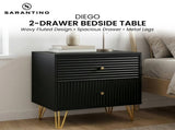Sarantino Diego Bedside Table Night Stand with 2 Drawers - Black TBL-075-05-BK