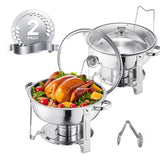 VEVOR 5 Qt 2 Pack Round Chafing Dish Buffet Set Full-Size Pan Stainless Steel V952-YXBLSTGK2JTYN0BW5V0