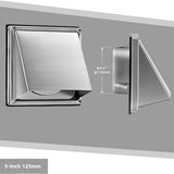 5-Inch External Extractor Wall Vent Cushioned Non Return Flap, Stainless Steel Outside Dryer Vent V1366-AZ2-W-21696