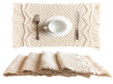 Placemats Set of 4 - Handmade Cotton Woven Boho Placemats - Modern Farmhouse Fringe Placemats for V1370-AZ4-01020