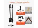 Fireplace Tool Set, 4 PCS Fire Tool Set and Holder with Three-Prong Stand, Ash Shovel, Brush, Fire V952-BLGJTJ4JTSZGOB6QI001V0