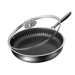 304 Stainless Steel Frying Pan Non-Stick Cooking Frypan Cookware 28cm Honeycomb Double Sided without V255-304-28CM-PAN-2SIDE