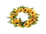 18 Inch Artificial Sunflower Wreath Front Door Summer Yellow Floral Wreath with Green Leaves and V1192-AZ-W-20368