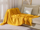 130*230CM Bright Yellow Nordic Solid Color Knitted Sofa Throw Blanket with Tassels - Waffle Weave V888-ELOSUNG17042