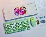 Wireless Keyboard & Mouse Combo - Retro Round Keycaps, 2.4GHz Ergonomic Design V888-ELOSUNG35106